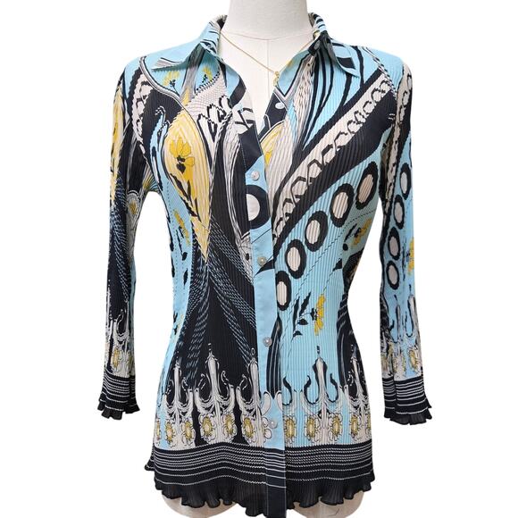 Nicola Women Y2K Eclectic Maximalist Boho Pleated Semi Sheer Flared Sleeve Top S - Picture 1 of 12